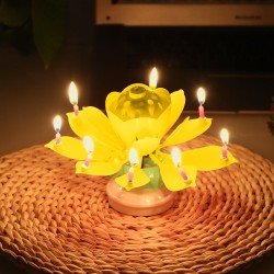 Lotusförmige drehbare Geburtstagskerze mit 8 kleinen Kerzen & Happy Birthday Lied