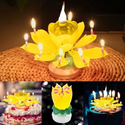 Lotus shaped rotating birthday candle with 8 small candles & Happy Birthday songParty