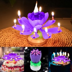 Lotusförmige drehbare Geburtstagskerze mit 8 kleinen Kerzen & Happy Birthday Lied
