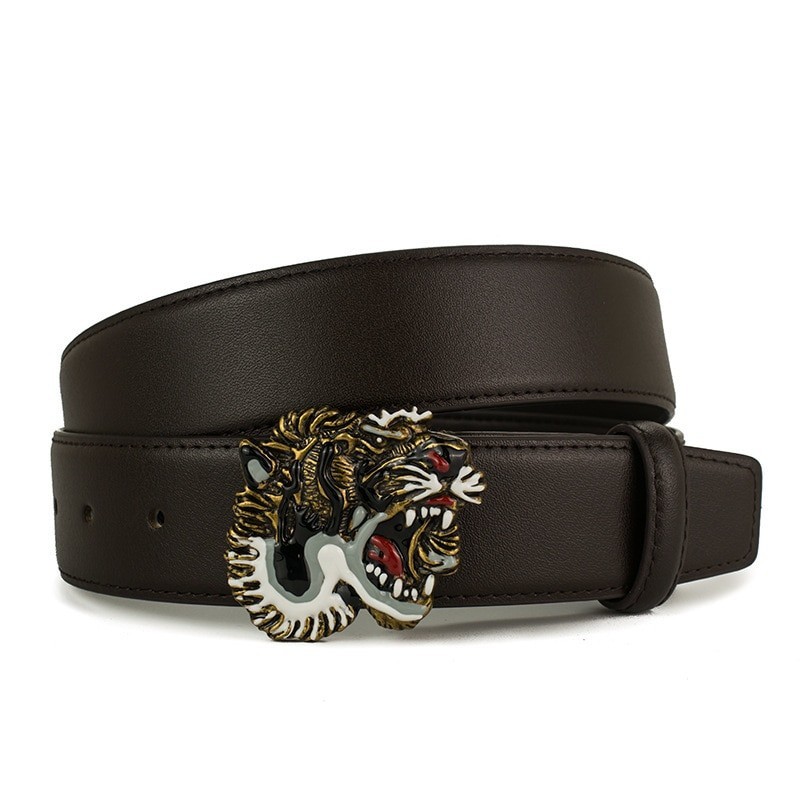 Leather belt with a tiger's head