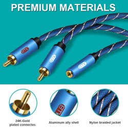 EMK 35mm Female to 2RCA Male Stereo Audio Cable Gold Plated for Smartphones MP3 Tablets Home The