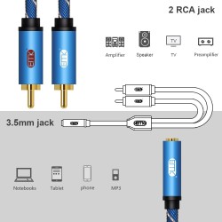 EMK 35mm Female to 2RCA Male Stereo Audio Cable Gold Plated for Smartphones MP3 Tablets Home The