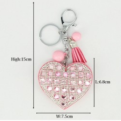 Rhinestone heart & tassel - keychain - keyringKeyrings