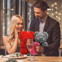2020 new 25-35cm two rose bear artificial flower Valentines Day gift for girlfriend wife rose decor