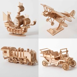 Laser Cutting Sailing Ship Biplane Steam Locomotive Toys 3D Wooden Puzzle Assembly Wood Kits Desk De