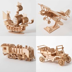Laser Cutting Sailing Ship Biplane Steam Locomotive Toys 3D Wooden Puzzle Assembly Wood Kits Desk De