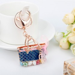 Enamel Bag Keychain Unique Handbag Crystal Pendant Keyring Rhinestone Handmade Key Buckle Women Port