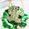 Frosch auf grünem Lotusblatt - Schlüsselbund mit Kristallverzierung
