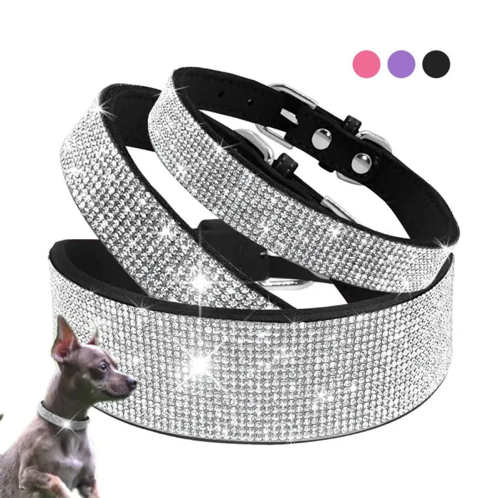 Lederhalsband mit Strasssteinen für Hunde und Katzen