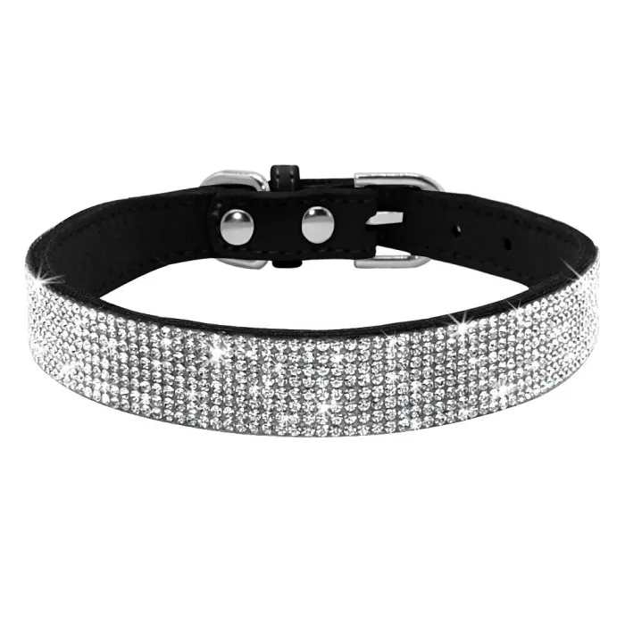 Lederhalsband mit Strasssteinen für Hunde und Katzen