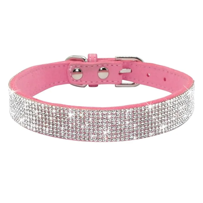 Lederhalsband mit Strasssteinen für Hunde und Katzen