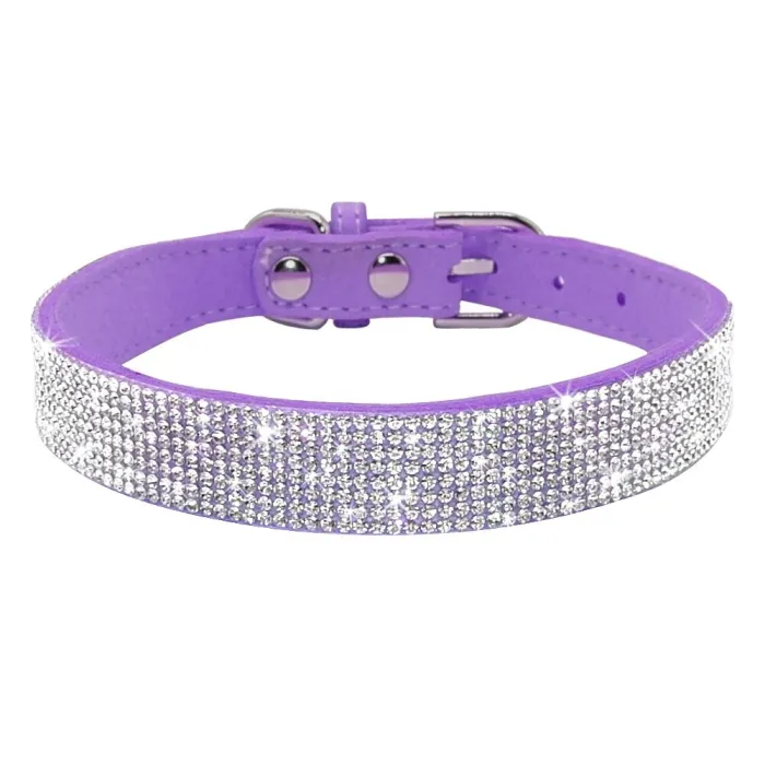 Lederhalsband mit Strasssteinen für Hunde und Katzen
