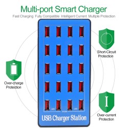 Multi USB charger - 20 ports - 20A / 100W - LED - Quick-ChargeChargers