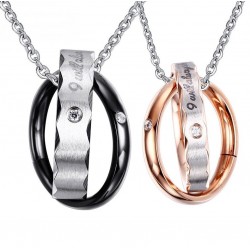 Vnox Endless Love Necklace Pendant For Lovers Vintage Double Hoop Wedding Promise Jewelry Free Chain
