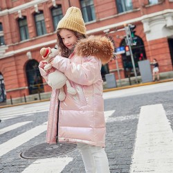 Fashionable - warm long jacket for kids with fur hoodKids