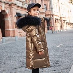 Long - warm winter jacket with fur hood - for girlsKids