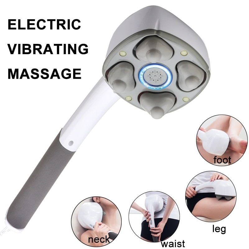 electric handheld massager - four head machine full body neck vertebra deep - back muscle tissue massage health careMassage