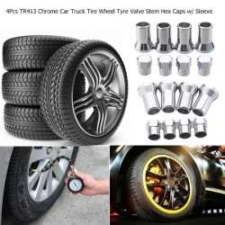 automobiles 4pcs/set TR413 chrome car truck tire wheel - tyre valve stem hex caps case - w/ sleeve cover left right front rea...