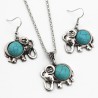 antique silver color jewelry set - elephant pendant blue beads necklaces - drop earrings statement charm for women chokerJewe...