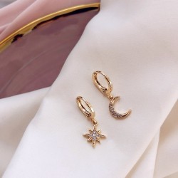Crystal star & moon - gold earringsEarrings