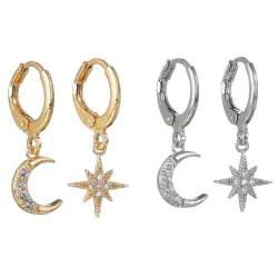 Kristall Mond & Stern - Gold & Silber Ohrringe