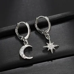 Kristall Mond & Stern - Gold & Silber Ohrringe