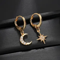 Kristall Mond & Stern - Gold & Silber Ohrringe