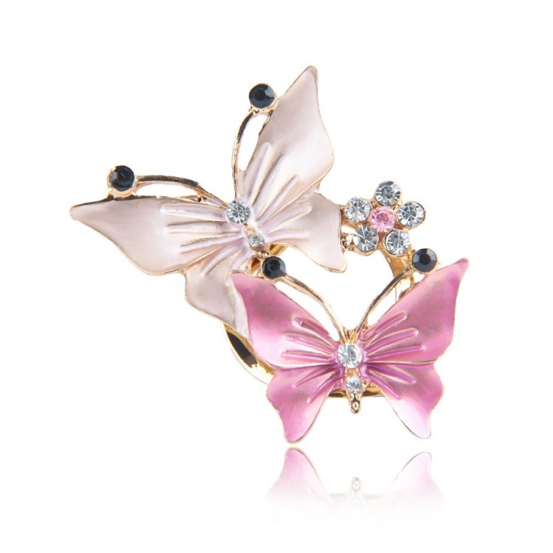 Double butterflies & flower - crystal broochBrooches