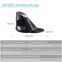 M618GX - 1600 DPI - ergonomische vertikale drahtlose Maus - optisch - 6 Tasten - mit Silikongehäuse