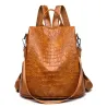 Casual Ledertasche - Krokodilhautdesign - braun / schwarz - Rucksack