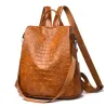 Casual Ledertasche - Krokodilhautdesign - braun / schwarz - Rucksack