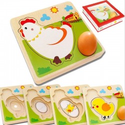 3D-Holzpuzzle - Mehrschichtige Stichsäge - Henne Lege Eier - Hühnerwachstum - Bildungsspielzeug