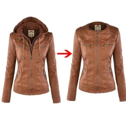 Winter Lederjacke - abnehmbares Innenfutter mit Kapuze - wasserdicht - plus Größe