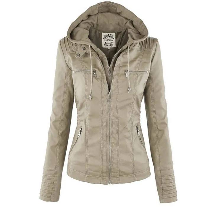 Winter Lederjacke - abnehmbares Innenfutter mit Kapuze - wasserdicht - plus Größe