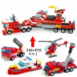 Fire Truck - Car - Helicopter - Boat - 4 in 1 Building Blocks Set - 348pcs - Children - ToysToys