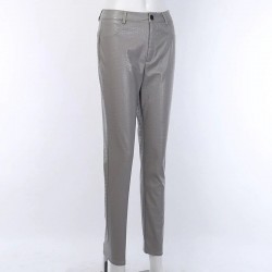 High waisted pencil leather pants - carving printPants