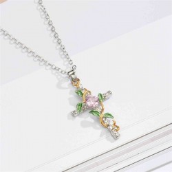 Cross with leaves pendant - necklace - womenNecklaces