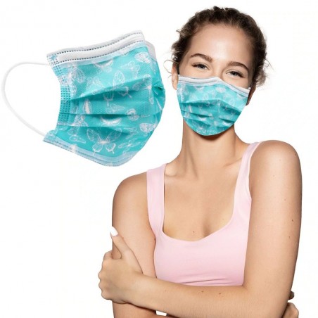 10 - 20 - 30 - 50 Stück - Einweg antibakterielle medizinische Gesichtsmaske - Mundmaske - 3-Schicht - unisex - Schmetterlinge