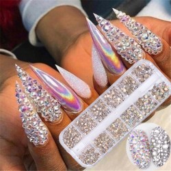 12 Kisten / Set - AB Kristall - Strass - Diamant Edelstein - Glitter - Nagelkunst