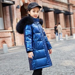 Long - warm winter jacket with fur hood - for girlsKids