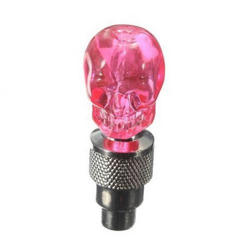 2 Stück - Auto / Motorrad / Fahrrad Reifen Ventilkappen - Neon LED Glühbirne - Totenkopf