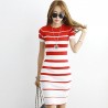 Striped Knitted Dresses - Office - Elegant - Red - BlackDresses