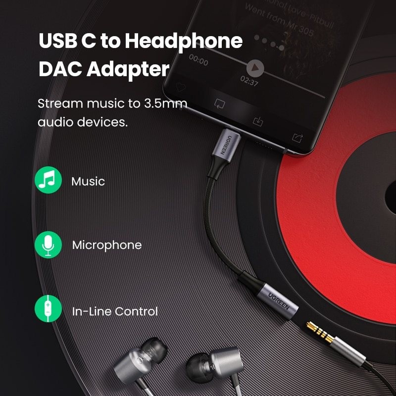 USB Type C to 3.5mm Headphone Jack - Adapter - Cable Cord - DAC ChipEar- & Headphones