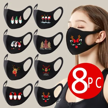 8 Stück - Schutzfläche / Mundmasken - waschbar - Weihnachtsdruck
