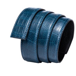 Crocodile skin design - leather belt with automatic buckle - blueBelts