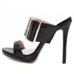 Sexy high heeled sandals with decorative buckle - leatherPumps