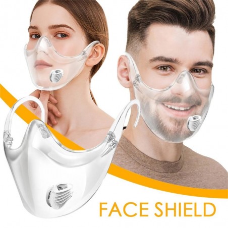 Schutz transparenter Mund / Gesichtsmaske - Kunststoffschild mit Luftventil - wiederverwendbar