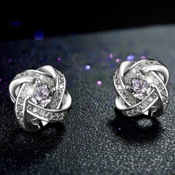 Exklusive kleine runde Ohrringe mit Kristallen - 925 Sterling Silber