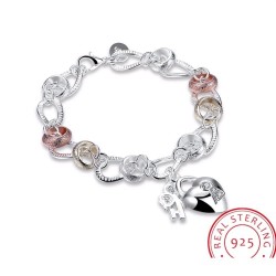 Exclusive bracelet with a heart-shaped crystal padlock - 925 sterling silverBracelets
