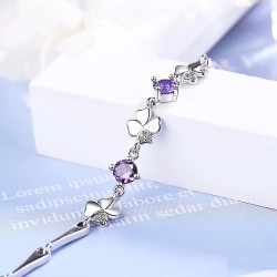 Elegant bracelet with four leaf clover & crystals - 925 sterling silverBracelets
